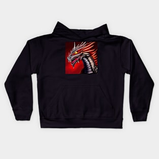 Silver Metallic Dragon with Yellow Glowing Eyes Kids Hoodie